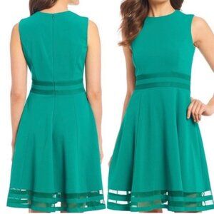 NWT Calvin Klein Sleeveless Dress Size 16 Green Fit & Flare Sheer Inserts